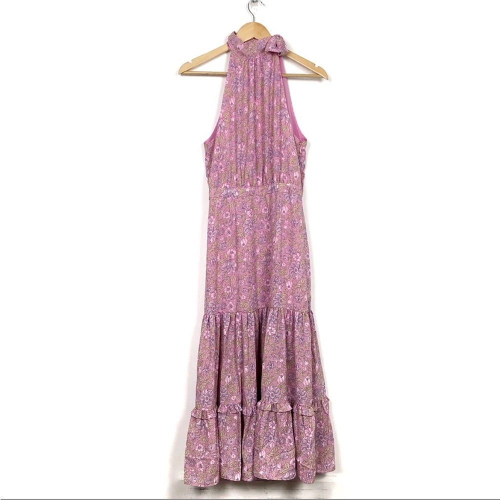 Likely Revolve Mona Floral Midi high neck tie Dress 8 pink ruffle - Picture 1 of 8